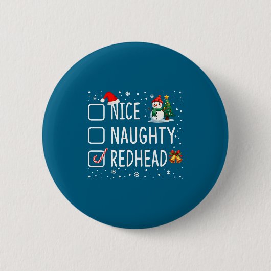 Stoute Nette Roodharige Kerst Pyjama Grappige Kers Ronde Button 5,7 Cm (Voorkant)