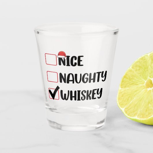 Stoute Nette Whisky Kerstman Kerstlijst Shot Glas (Voorkant)