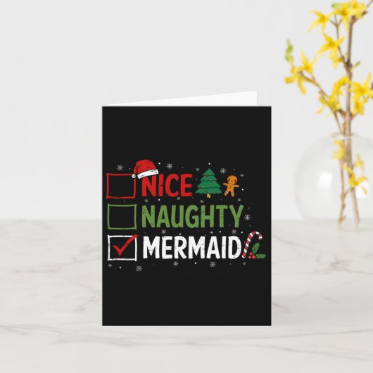 Stoute Nette Zeemeermin Kerstpyjama Kerstman Kaart (Gele Bloem)