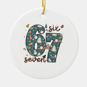 Stoute Nette Zes Zeven 67 Brainrot Kerstmis Keramisch Ornament