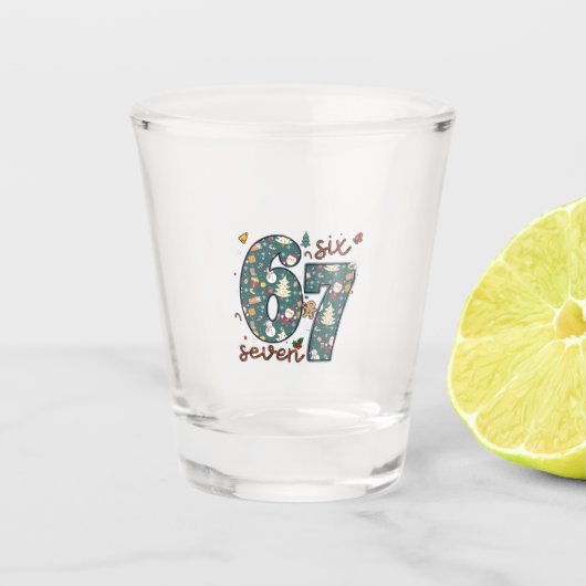 Stoute Nette Zes Zeven 67 Brainrot Kerstmis Shot Glas (Voorkant)