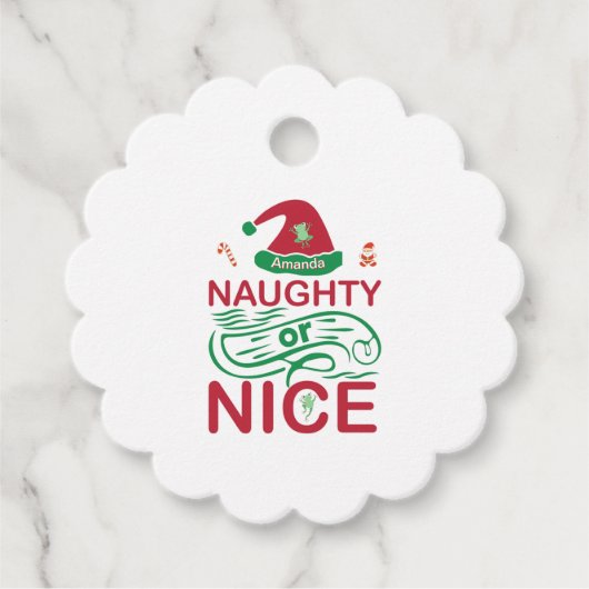Stoute of leuke kerstkikkers met Santa Design Bedankjes Labels (Voorkant)