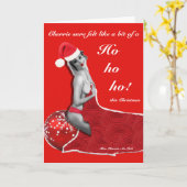 Stoute Pinup Grap Fun Rood Kerstkaart Kaart (Gele Bloem)
