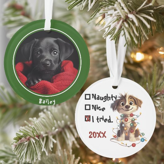 Stoute Puppy Santa Checklist Rood Ornament