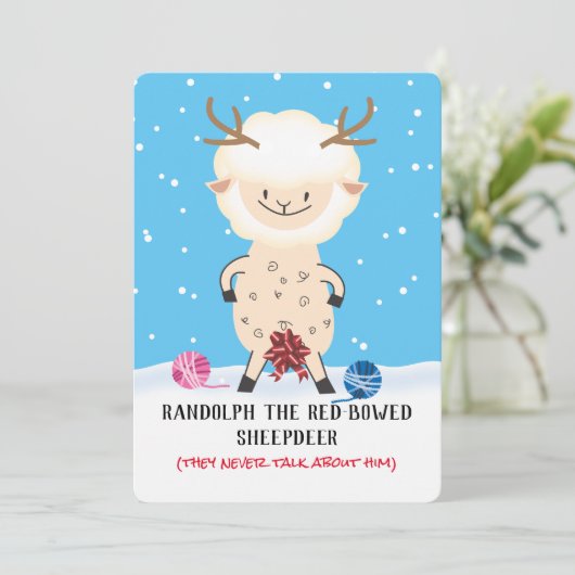 Stoute schapen rendieren breien haakkerst feestdagenkaart (Staand voorkant)