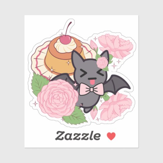 Stoute Vleermuis en Kawaii Caramel Flan Sticker (Vel)