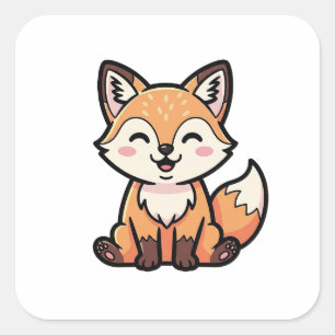 Stoute Vos – Schattige Kawaii Illustratie Vierkante Sticker