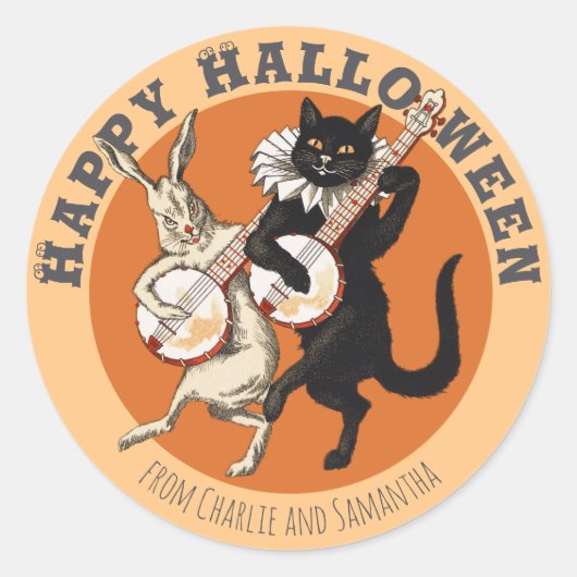 Stoute zwarte kat en konijn CC1052 Halloween Ronde Sticker (Voorkant)