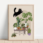 Stoute Zwarte Kat & Monstera Jungle Poster