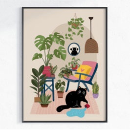 Stoute Zwarte Kat Schattig Grappig Speelse Kattenl Poster