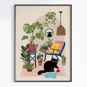 Stoute Zwarte Kat Schattig Grappig Speelse Kattenl Poster