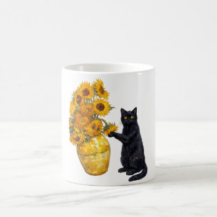 Stoute Zwarte Kat Zonnebloem Kunst – Van Gogh Koffiemok