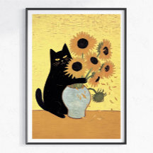 Stoute Zwarte Kat Zonnebloem Schilderstijl