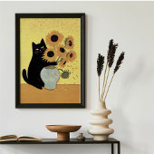Stoute Zwarte Kat Zonnebloem Schilderstijl Poster