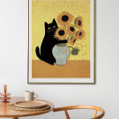 Stoute Zwarte Kat Zonnebloem Schilderstijl Poster