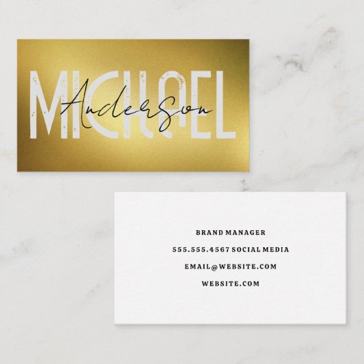 stoutmoedig | Cursieve tekst | goudstructuur Visitekaartje (Voorkant / Achterkant)