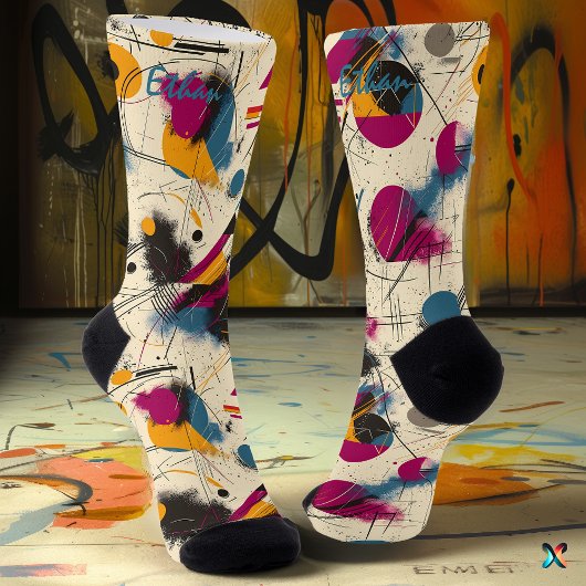 Stoutmoedige Abstracte Sokken in Magenta, Sinaasap