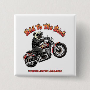Stoutmoedige Biker Mops Mopshond Attitude Vierkante Button 5,1 Cm