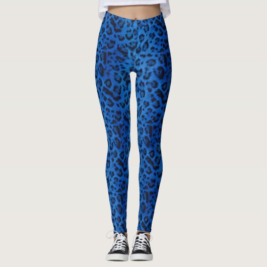 Stoutmoedige en stijlvolle Cobalt Blue Leopard Leg Leggings (Voorkant)