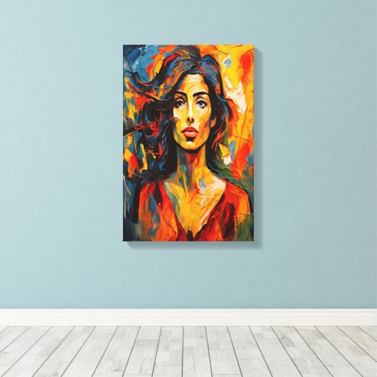 Stoutmoedige expressionistische vrouw Abstracte po Canvas Afdruk (Insitu (Houten vloer))