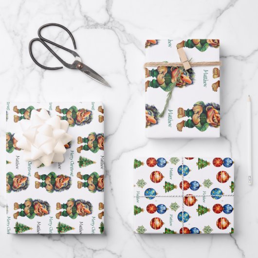 Stoutmoedige Kerstman Trol en Boom Plezier  Inpakpapier Vel (Voorkant)