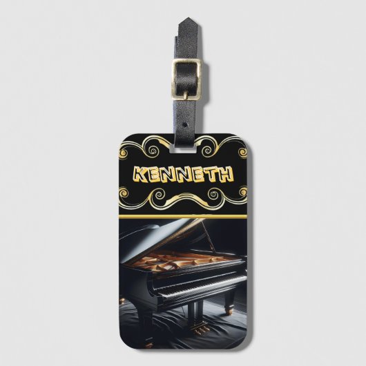Stoutmoedige Piano Art op Stijlvol Zwart Bagagelabel (Voorkant (verticaal))