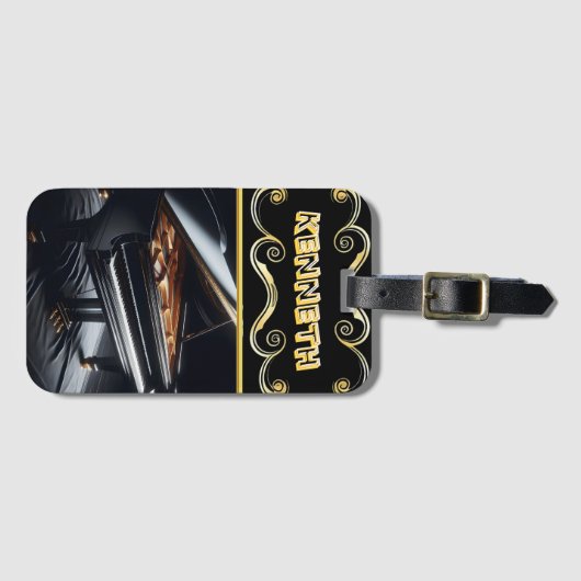 Stoutmoedige Piano Art op Stijlvol Zwart Bagagelabel (Voorkant (horizontaal))
