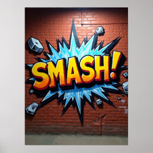 Stoutmoedige SMASH! Stripstijl kunst Poster
