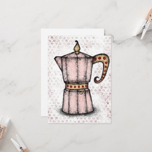 Stovetop Espresso Maker Wenskaart Kaart (Voorkant / Achterkant in situ)