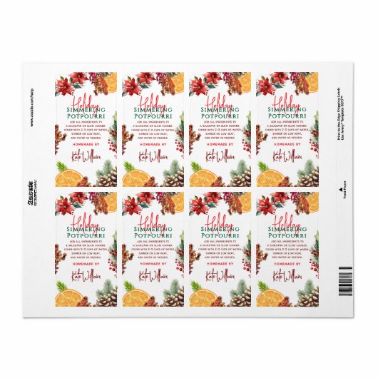 Stovetop Holiday Simmering Potpourri Etiket (Full Sheet)