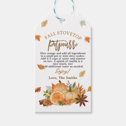 Stovetop Potpourri Herfst Waardering Gift Label Cadeaulabel (Voorkant)
