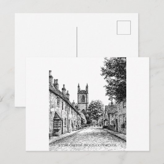 Stow-on-the-World Village Sketch, Cotswolds, Veren Briefkaart (Voorkant / Achterkant)