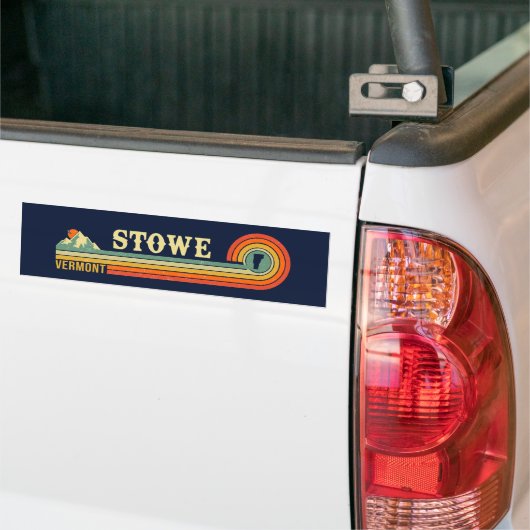 Stowe Mountain Vermont Retro Sunset Ski Souvenir Bumpersticker (Op Truck)
