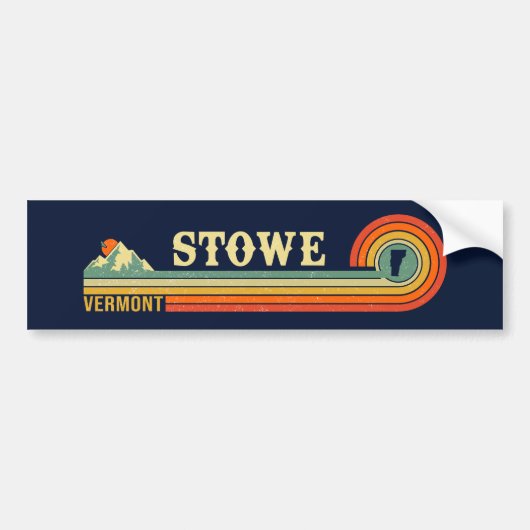 Stowe Mountain Vermont Retro Sunset Ski Souvenir Bumpersticker (Voorkant)