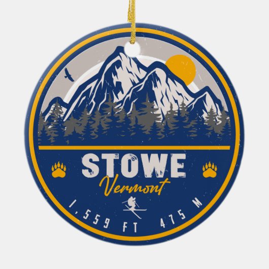 Stowe Mountain Vermont Retro Sunset Ski Souvenir Keramisch Ornament (Achterkant)