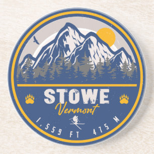 Stowe Mountain Vermont Retro Sunset Ski Souvenir Zandsteen Onderzetter