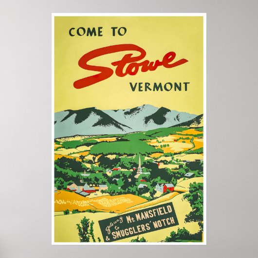Stowe Reisposter Vermont Afdruk Mt Mansfield Kunst Poster (Voorkant)