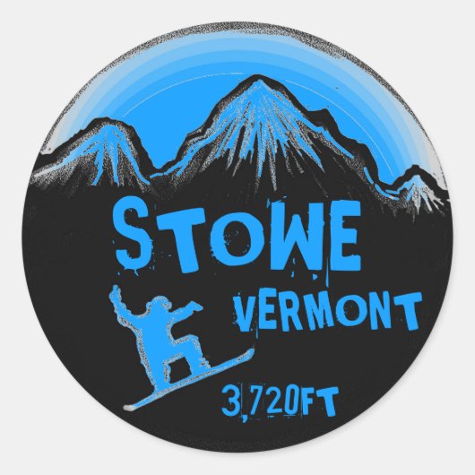 Stowe Vermont blauw snowboard kunst stickers (Voorkant)