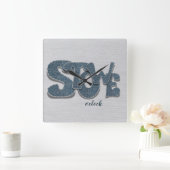 Stowe Vermont Denim Letter Vierkante Klok (Huis)