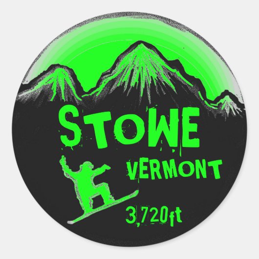 Stowe Vermont heldergroene snowboard kunst sticker (Voorkant)