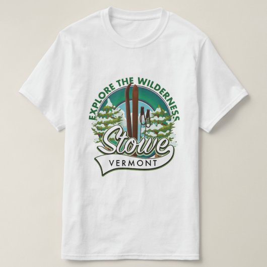 Stowe Vermont, Onderzoek het Wilderness ski poster T-shirt (Design voorkant)