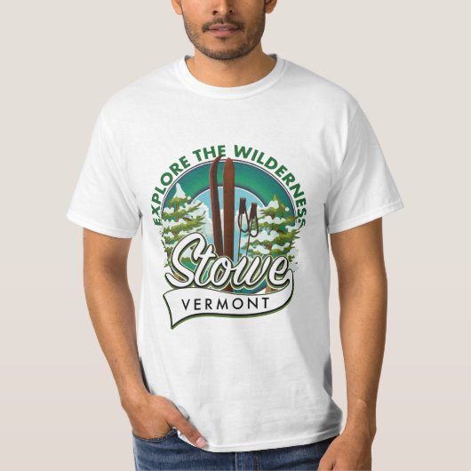 Stowe Vermont, Onderzoek het Wilderness ski poster T-shirt (Voorkant)