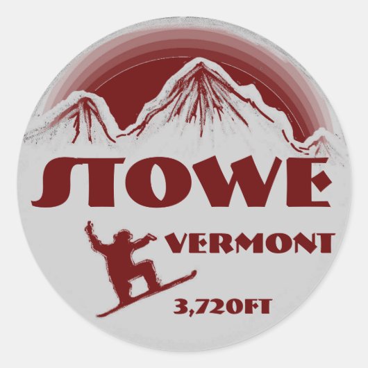 Stowe Vermont rode snowboard kunst stickers (Voorkant)