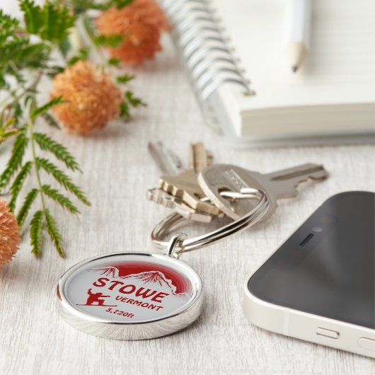 Stowe Vermont rood grijs snowboard kunst sleutelha Sleutelhanger (Zijkant)