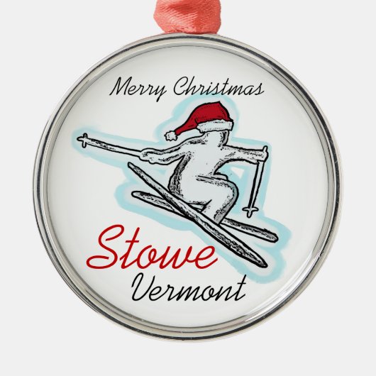 Stowe Vermont santa hat skier ornament (Voorkant)