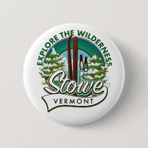 Stowe Vermont, Verken de Wilderness ski poster. Ronde Button 5,7 Cm