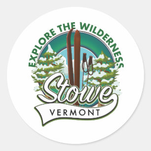 Stowe Vermont, Verken de Wilderness ski poster. Ronde Sticker