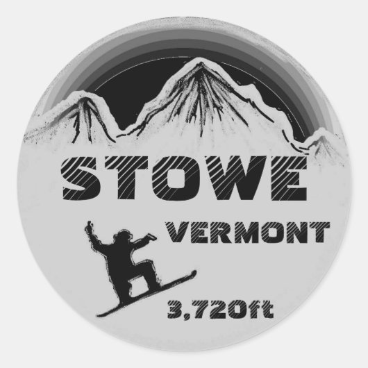 Stowe Vermont zwart grijs snowboard kunst stickers (Voorkant)