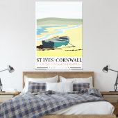 Str. Ives Cornwall nautische reisposter. Canvas Afdruk (Insitu (Slaapkamer))