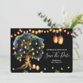 Straallantaarns boomstam oosterse lantaarn save the date (Staand voorkant)